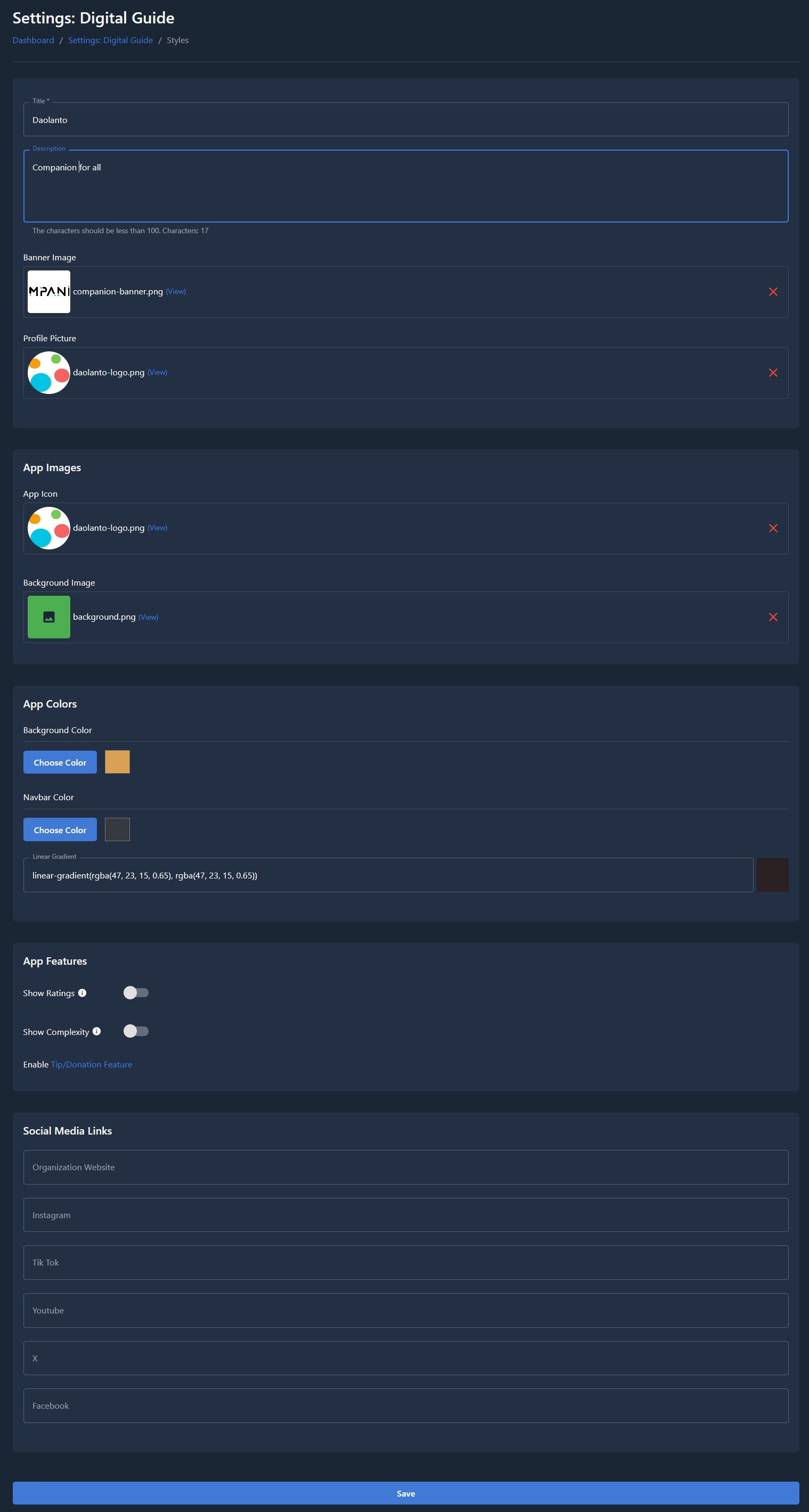 Digital Guide Settings