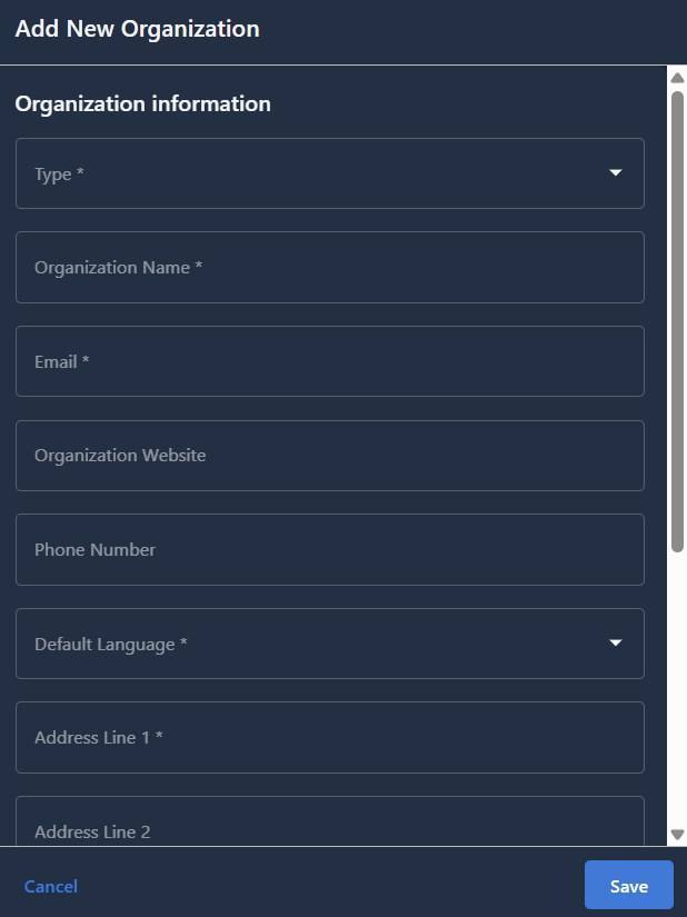 Add New Organization